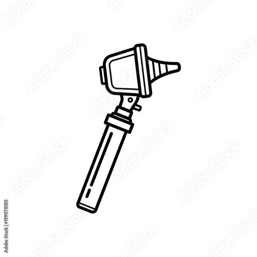 Medical Otoscope Icon Illustration - Black and White Line Art Vector for Healthcare and Ear Examination Concepts