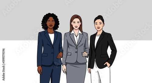 Diverse Group of Professional Businesswomen in Suits Illustration, Female Empowerment and Leadership Team Concept
