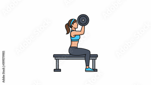Woman Lifting Barbell on Weight Bench Shoulder Press Illustration