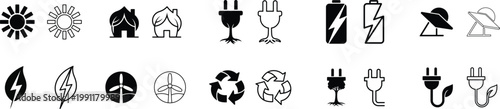 Collection of eco friendly and energy icons in black