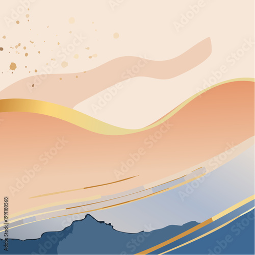 Watercolor art background vector. Wallpaper design with paint brush Earth tone watercolor, gold line and gold foil texture. Illustration for prints, wall art, cover and invitation cards.