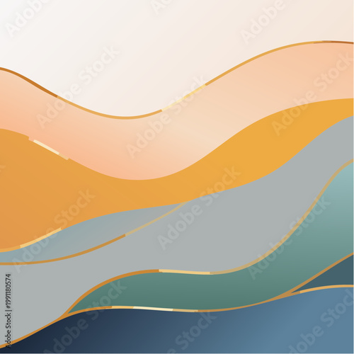 Watercolor art background vector. Wallpaper design with paint brush Earth tone watercolor, gold line and gold foil texture. Illustration for prints, wall art, cover and invitation cards.