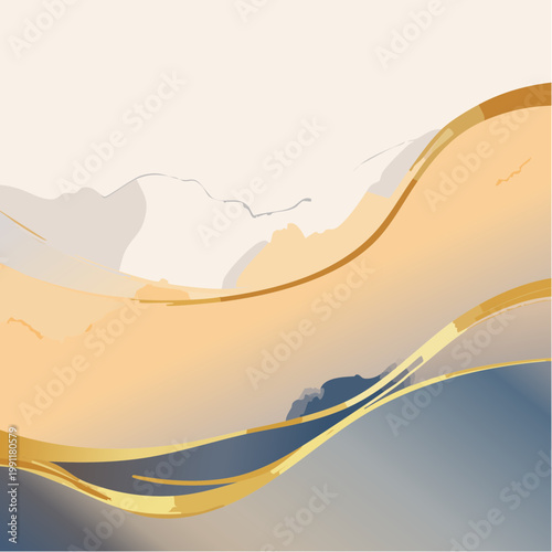 Watercolor art background vector. Wallpaper design with paint brush Earth tone watercolor, gold line and gold foil texture. Illustration for prints, wall art, cover and invitation cards.