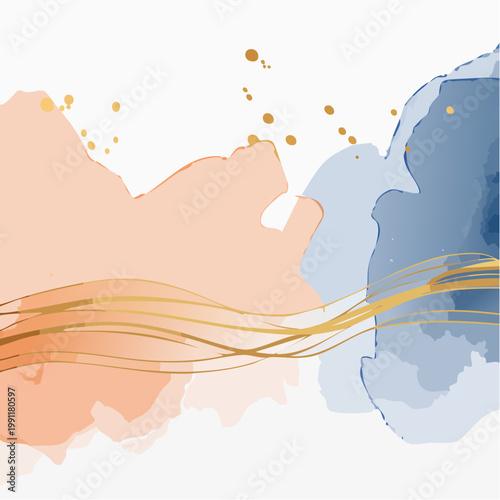 Watercolor art background vector. Wallpaper design with paint brush Earth tone watercolor, gold line and gold foil texture. Illustration for prints, wall art, cover and invitation cards.