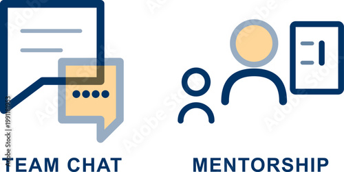 Team chat and mentorship icons communication and guidance in a modern workplace