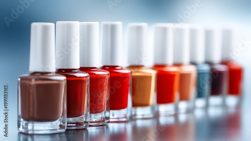 Aligned Polish Bottles in a Gradient Sequence of Vibrant Colors