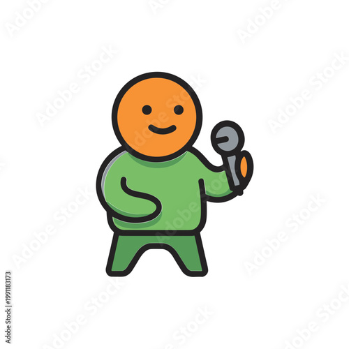 Cartoon man singing into microphone, isolated on white background