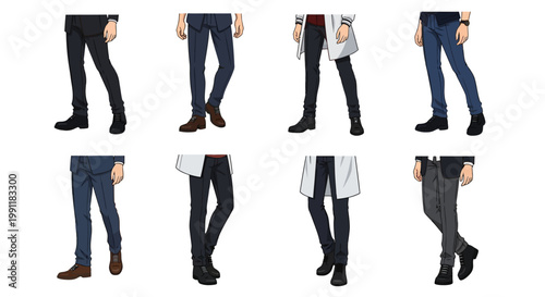 Men in various business casual and formal outfits standing in different poses