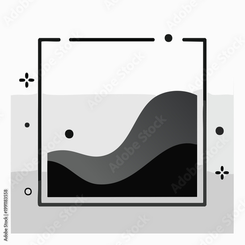 Fluid gradient background vector. Cute and minimalist style posters, Photo frame cover with black and white shapes and liquid color.