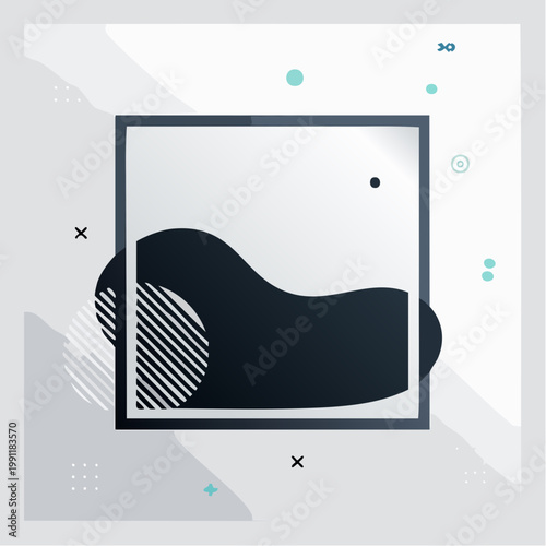 Fluid gradient background vector. Cute and minimalist style posters, Photo frame cover with black and white shapes and liquid color.