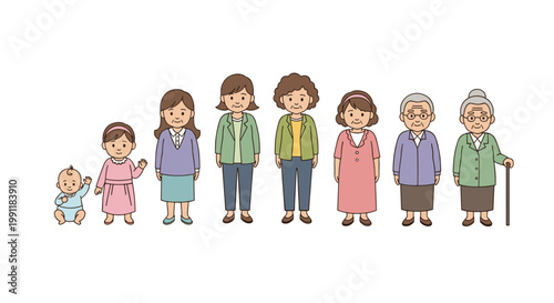 Generations of women visual representation of human life stages from infancy to old age illustrating growth and aging