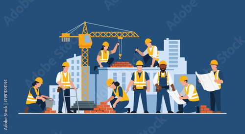 Construction Workers Building City.