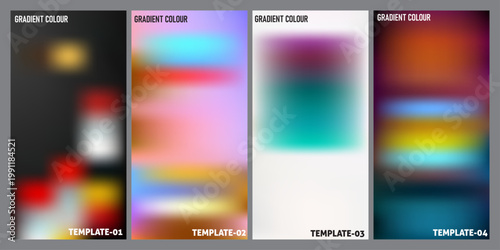 Abstract gradient backgrounds four vertical panels of blended colors and text