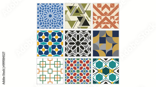 Seamless geometric mosaic tile patterns in islamic and moroccan traditional ornamental styles vector.