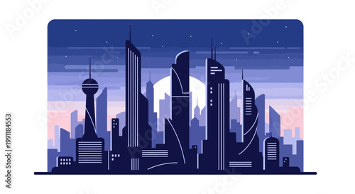 Modern City Skyline at Dusk.
