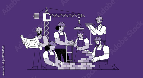 Construction workers building a structure.