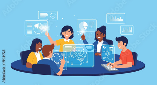 Diverse group discussing business ideas.