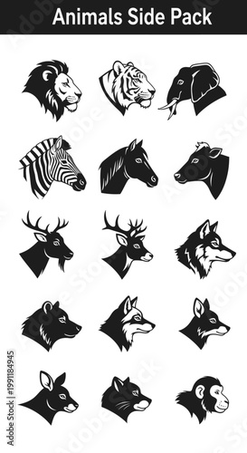 Black and white animal head silhouettes.