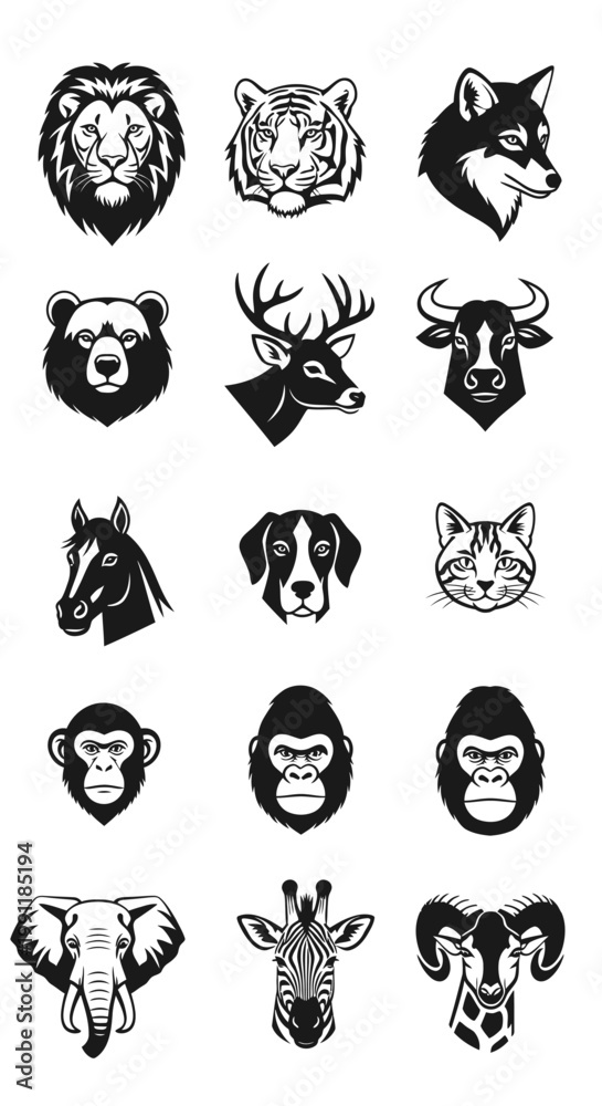 Fototapeta premium Collection of various animal faces.