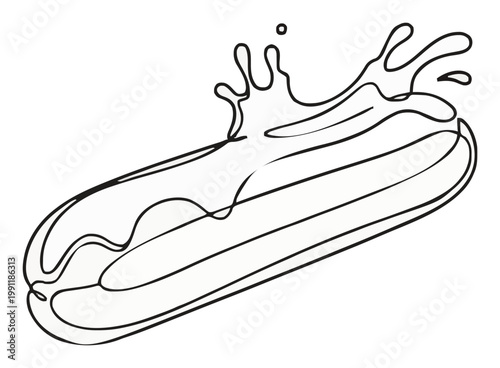Chocolate eclair pastry dessert line art icon. Generative AI