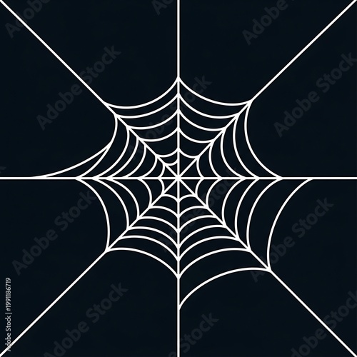 White Spider Web Illustration on Black Background