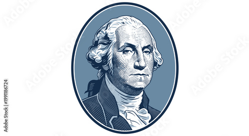 Iconic historical depiction of a revered American founding father, featuring a classic presidential portrait in a distinguished, timeless illustrative style