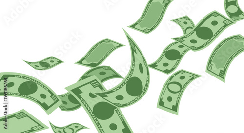 Abundant green currency notes raining down, symbolizing financial prosperity, wealth, and success, an exciting concept of effortless earning and economic growth