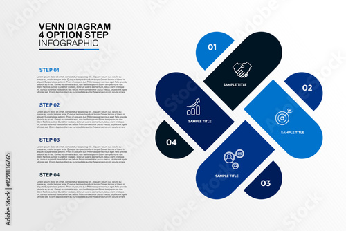 фотографія Venn diagram infographic template with 4 options for visual presentations or reports for business or marketing