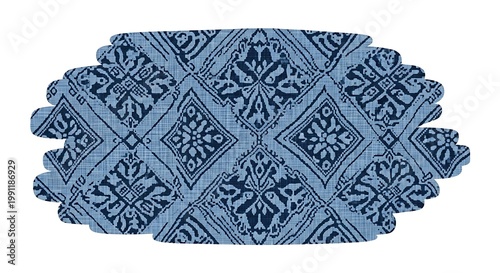 Blue Indigo Batik Ornate Geometric Fabric Pattern Swatch