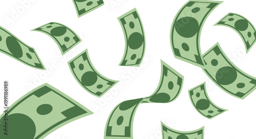 Dynamic vector illustration showcasing a cascade of green currency notes, representing abundance, financial freedom, earnings, and the exciting prospect of economic prosperity