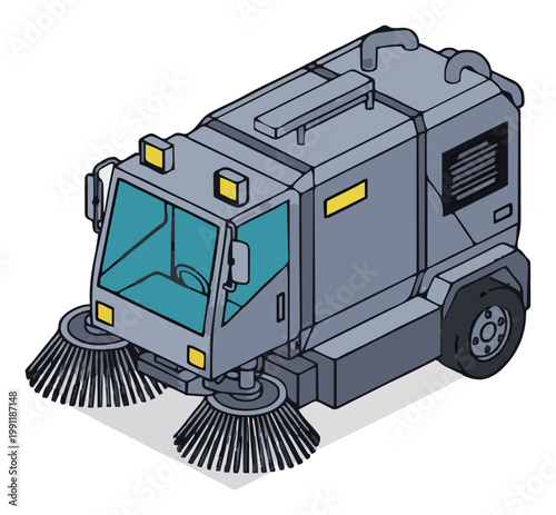Cyberpunk street sweeper vehicle isometric vector. Generative AI