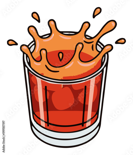 Negroni cocktail glass with splashing liquid top view. Generative AI