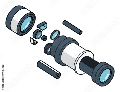 Telescope exploded view disassembled astronomy graphic. Generative AI