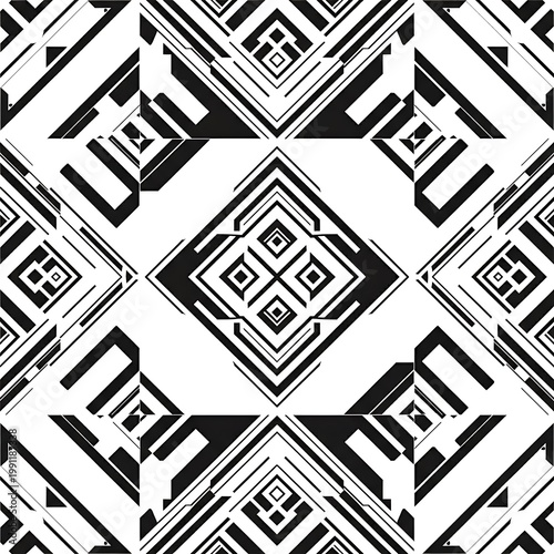 Seamless Monochrome Geometric Art Deco Pattern