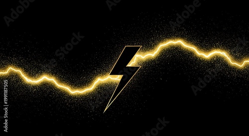 Golden Lightning Bolt Icon with Sparkling Energy Trail