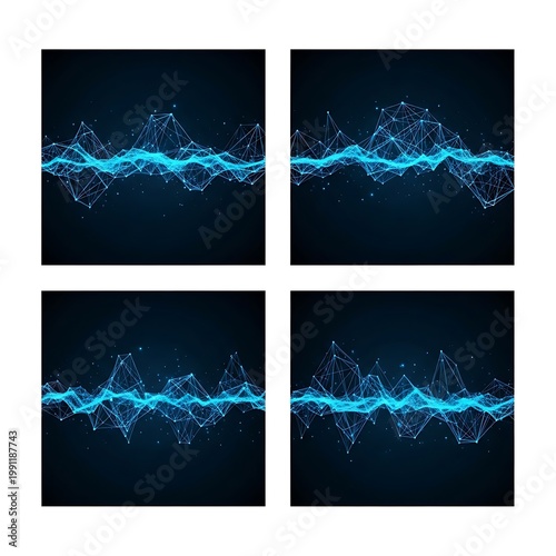 Abstract Digital Blue Network Plexus Waves on Dark Background