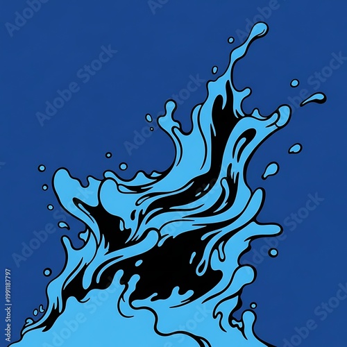 Bold Comic Style Blue Water Splash Illustration on Dark Background