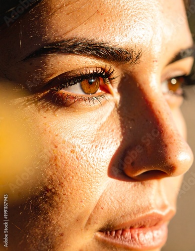 Close-up of a 30-year-old beautiful hispanic woman's face.