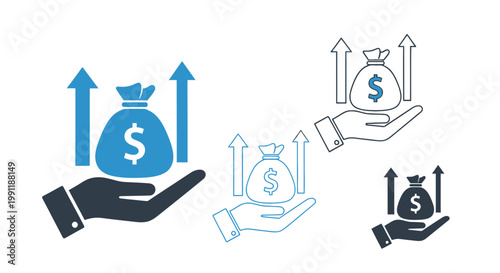Illustration featuring multiple hands and money icons representing financial transfer, payments, and business transactions across a digital economy.