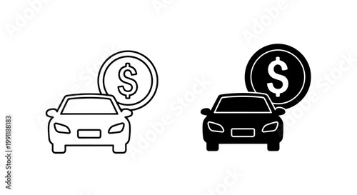 Two cars with dollar coin icons illustrating car financing and loan options.