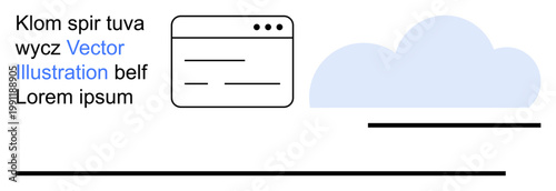 Web design, cloud computing, online communication, digital storage, interface development, technology concepts. Minimalist web browser window with cloud shape. Web design and cloud computing concept