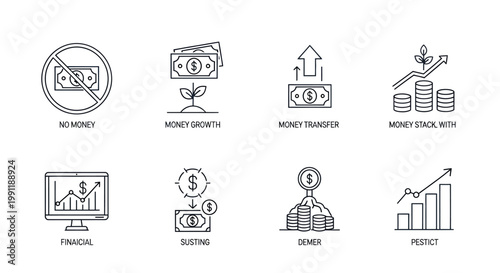 Set of finance and investment icons for business, banking, and financial management graphics.