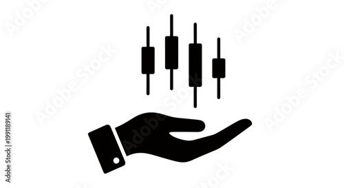 Market Candlestick Illustration with Hand Support Symbolizing Financial Guidance and Trading.