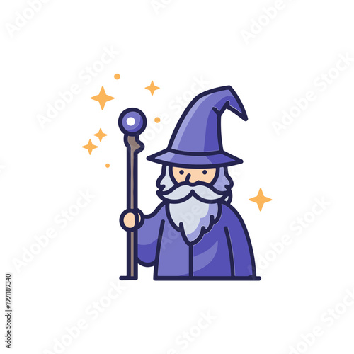 Charming Wizard with Staff and Magic Sparkles