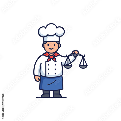 Chef Holding Balance Scales, Representing Culinary Precision and Fair Pricing
