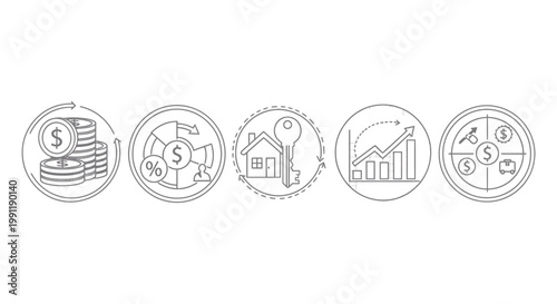 Coins and financial growth icons representing business and economic concepts.