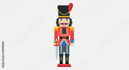 Colorful toy nutcracker soldier figurine standing.
