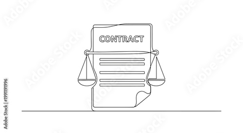 Legal Contract and Scales of Justice Icon - Business Law and Agreement Concept