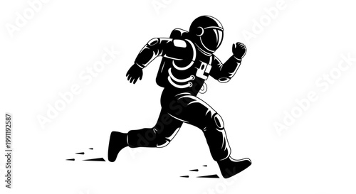 Astronaut Running Fast Space Exploration Concept Futuristic Sci Fi Art Dynamic Motion Illustration