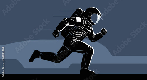 Dynamic Illustration of an Astronaut Running in Space Sci Fi Adventure Concept